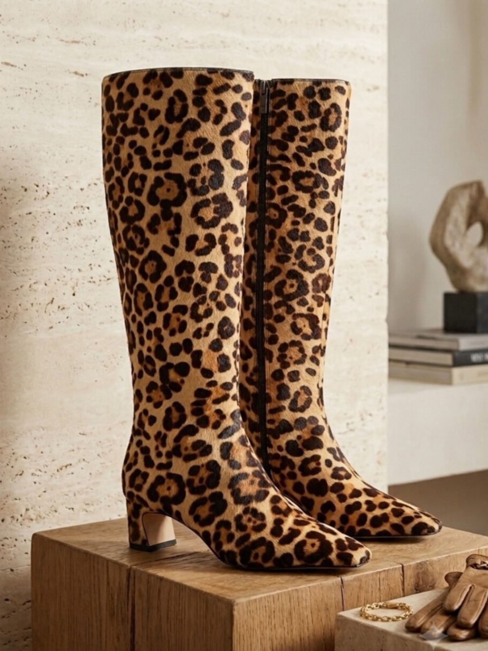 NWT Gianni Bini Weslye Leopard Haircalf Snip Toe Knee High Boots Sz 6.5